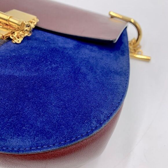 Auth Chloe Drew Mini Two Tone Leather Suede Navy Bordeaux Shoulder Bag - Picture 7 of 15